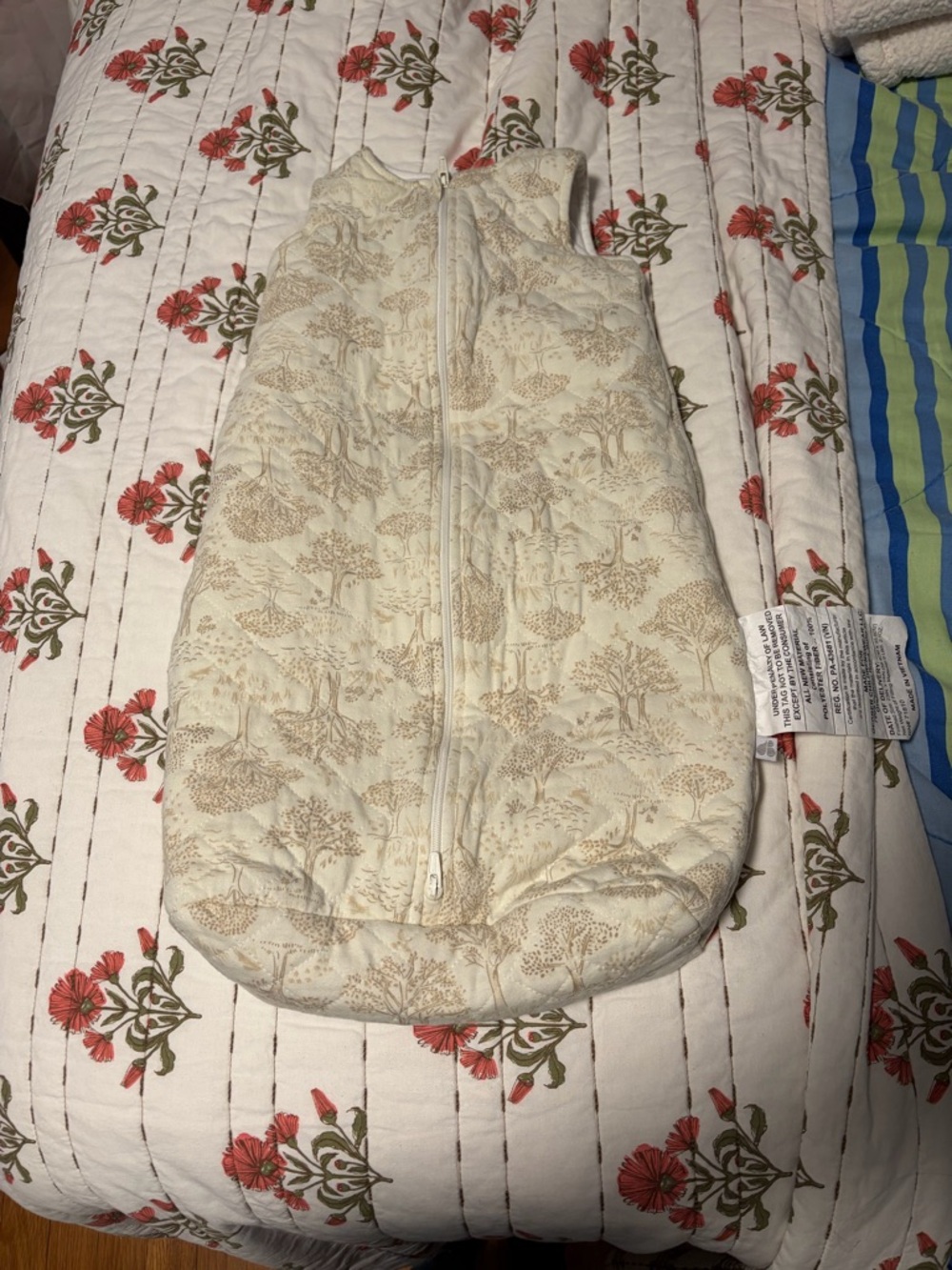 Cream Woodland Print Baby Sleep Sack - Cozy Sleeveless Pajama